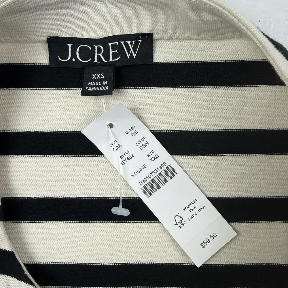 J CREW NEW Boatneck Stripe Muscle T-Shirt Women XXS BY402 Nautical Preppy Knit
